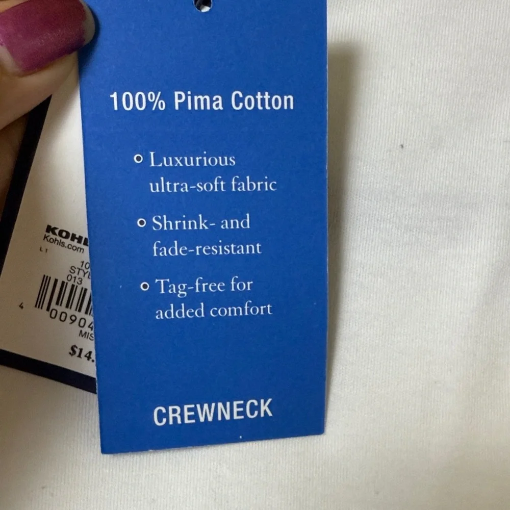 NWT Croft & Barrow White Pima Cotton Tee Sz L Classic Minimalist Wardrobe Basic - Picture 6 of 10